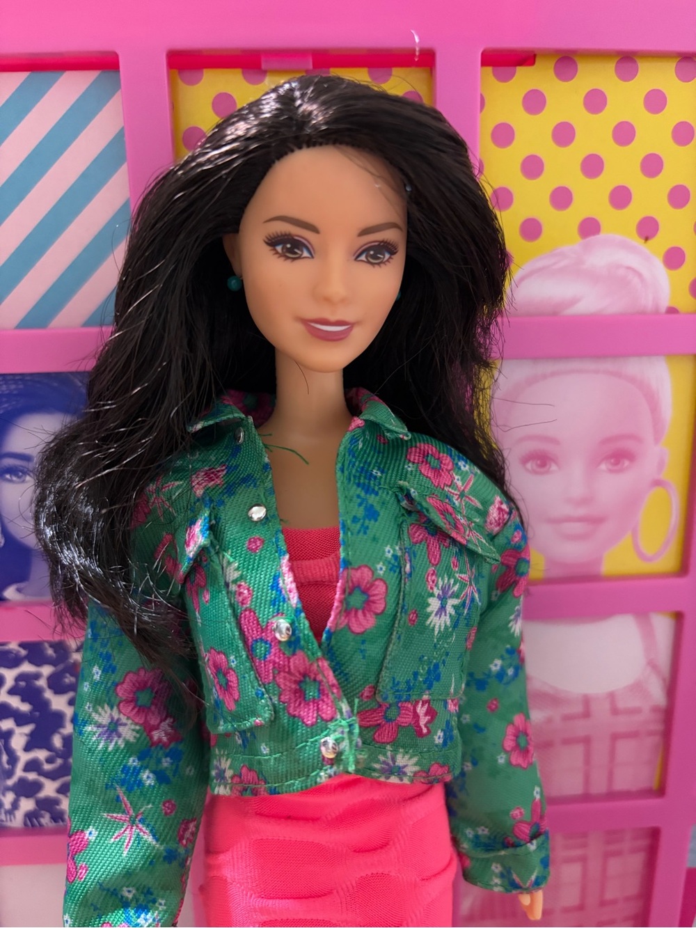 Barbie Green Floral Jacket with Pink Dress